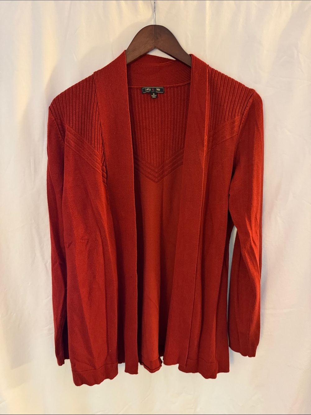 Lety & Me Open-Front Rust Cardigan Sweater - M